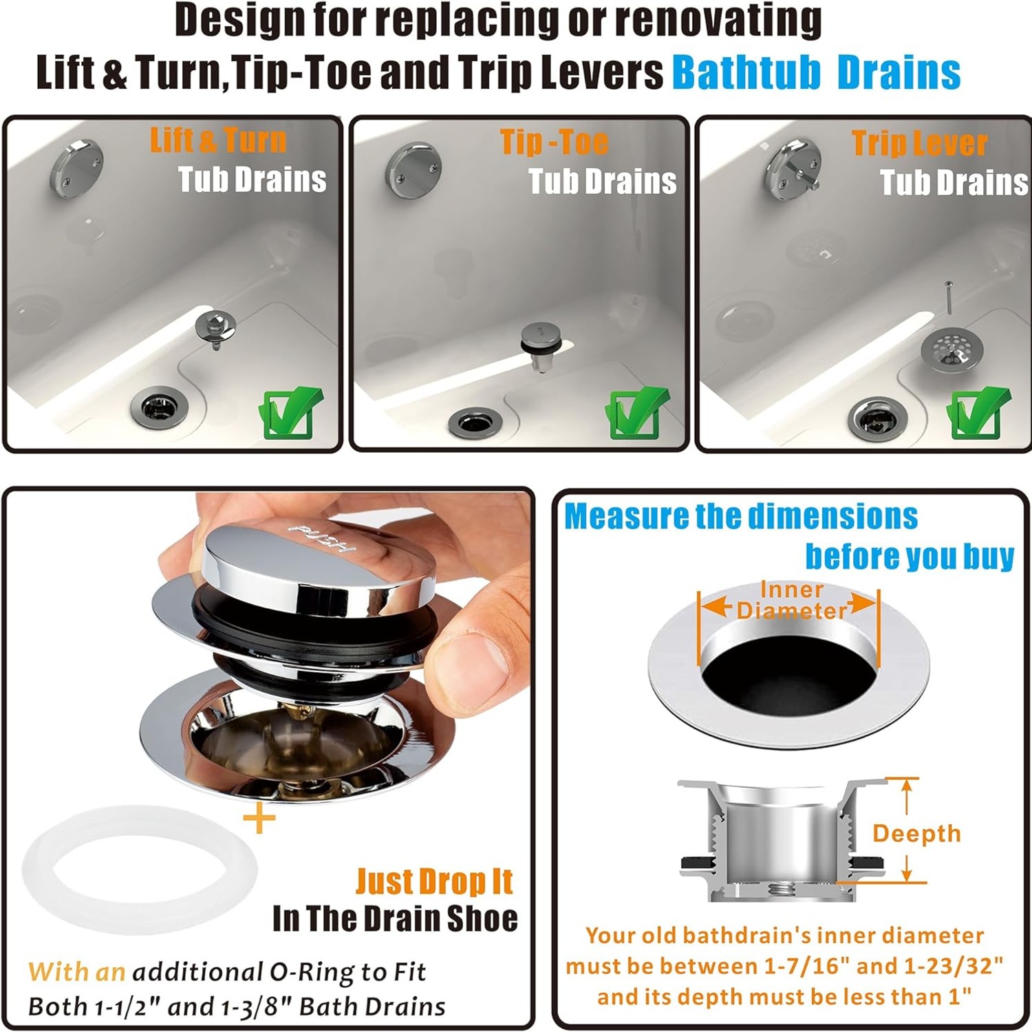 Tip Toe Tub Drain Stopper and Cover: image 2
